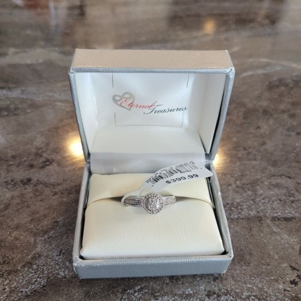 Dainty Cluster Diamond Bridal Ring sterling silver size 7